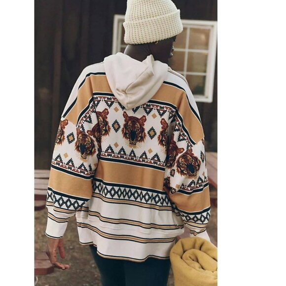 Free People Movement Sprint To The Finish Printed Hoodie Tiger Print Sz L - Picture 3 of 10